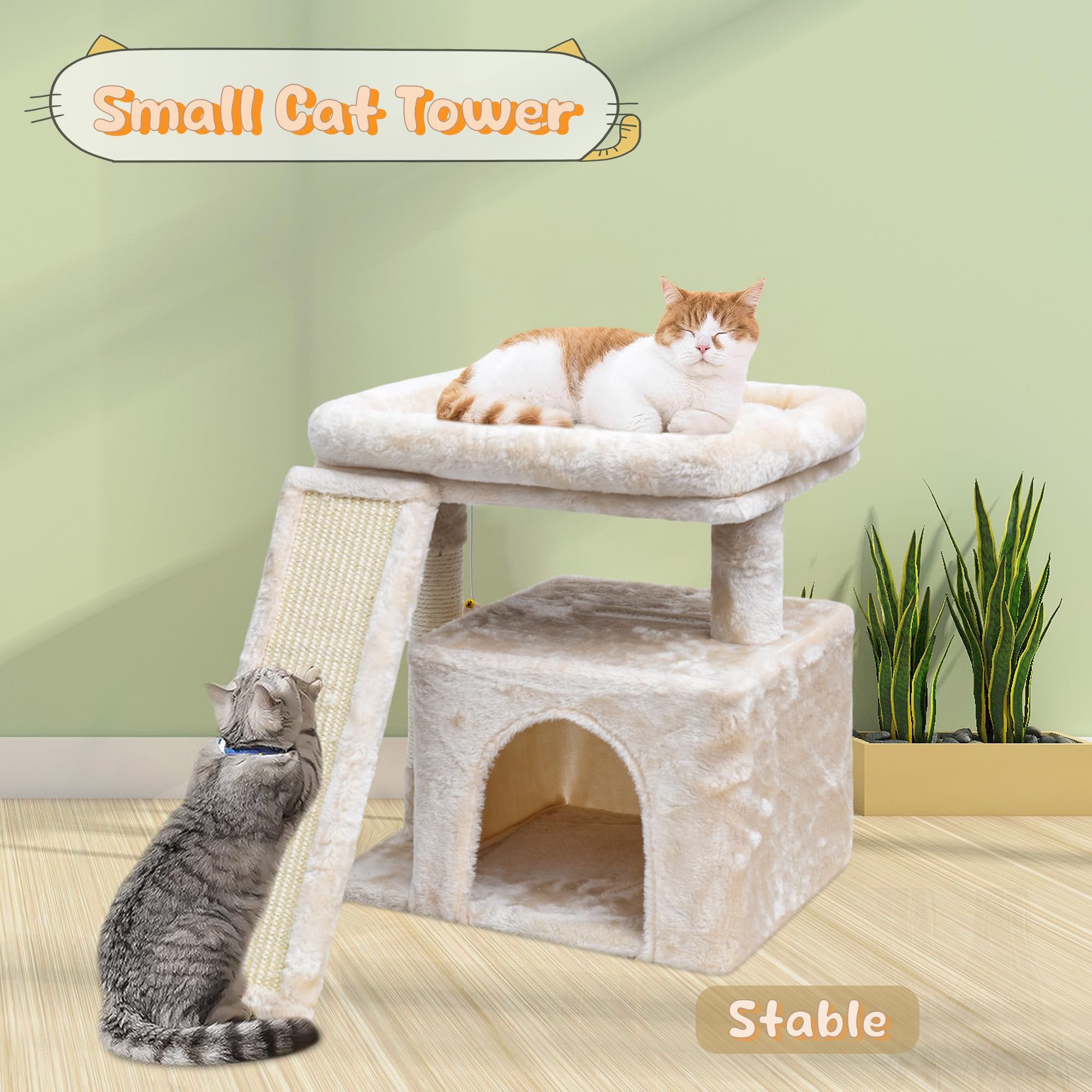 Small Cat Tree For Indoor Cats,Cat Tower With Cat Scratching Post And Board,Cat House With Cat Perch For Kitten & Adult Cats, Ca